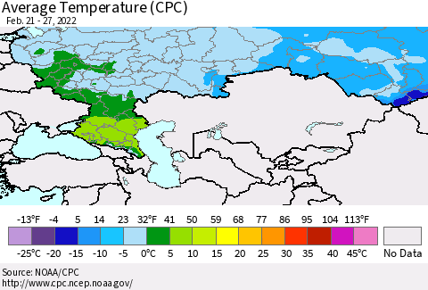 Russian Federation Average Temperature (CPC) Thematic Map For 2/21/2022 - 2/27/2022