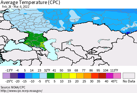 Russian Federation Average Temperature (CPC) Thematic Map For 2/28/2022 - 3/6/2022