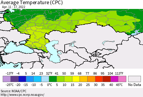 Russian Federation Average Temperature (CPC) Thematic Map For 4/11/2022 - 4/17/2022