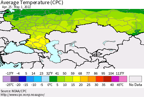 Russian Federation Average Temperature (CPC) Thematic Map For 4/25/2022 - 5/1/2022