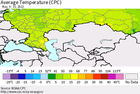 Russian Federation Average Temperature (CPC) Thematic Map For 5/9/2022 - 5/15/2022