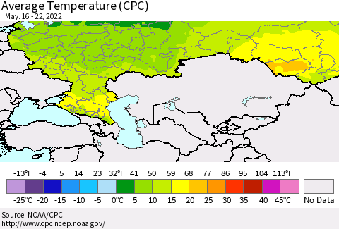 Russian Federation Average Temperature (CPC) Thematic Map For 5/16/2022 - 5/22/2022