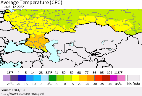 Russian Federation Average Temperature (CPC) Thematic Map For 6/6/2022 - 6/12/2022
