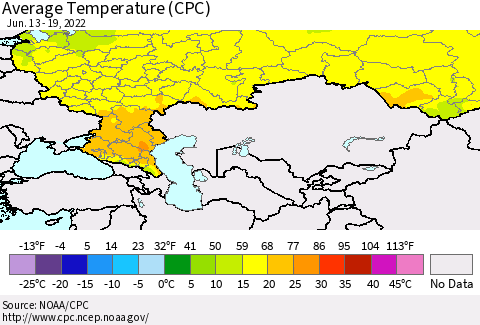 Russian Federation Average Temperature (CPC) Thematic Map For 6/13/2022 - 6/19/2022