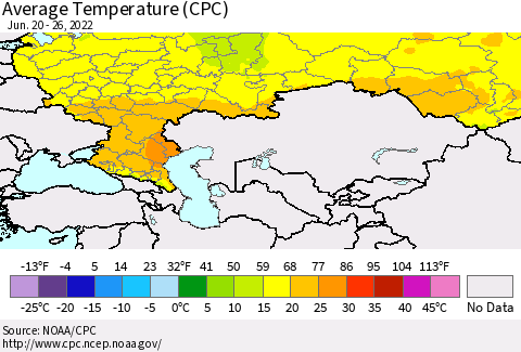 Russian Federation Average Temperature (CPC) Thematic Map For 6/20/2022 - 6/26/2022