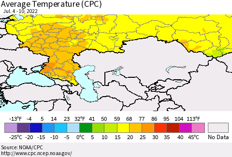 Russian Federation Average Temperature (CPC) Thematic Map For 7/4/2022 - 7/10/2022