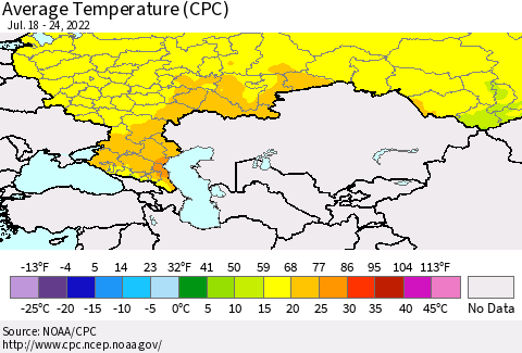 Russian Federation Average Temperature (CPC) Thematic Map For 7/18/2022 - 7/24/2022