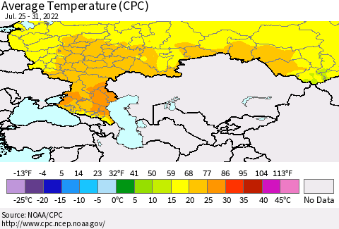 Russian Federation Average Temperature (CPC) Thematic Map For 7/25/2022 - 7/31/2022