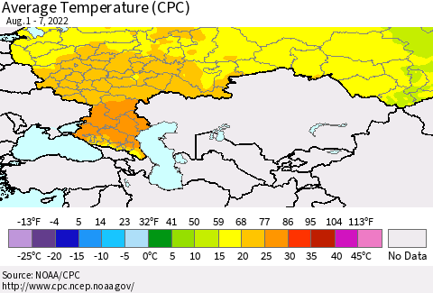 Russian Federation Average Temperature (CPC) Thematic Map For 8/1/2022 - 8/7/2022