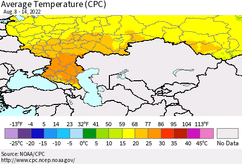 Russian Federation Average Temperature (CPC) Thematic Map For 8/8/2022 - 8/14/2022