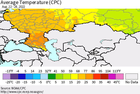 Russian Federation Average Temperature (CPC) Thematic Map For 8/22/2022 - 8/28/2022
