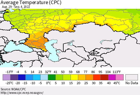 Russian Federation Average Temperature (CPC) Thematic Map For 8/29/2022 - 9/4/2022
