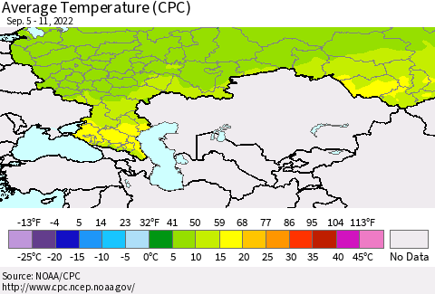 Russian Federation Average Temperature (CPC) Thematic Map For 9/5/2022 - 9/11/2022