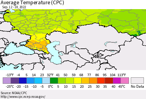 Russian Federation Average Temperature (CPC) Thematic Map For 9/12/2022 - 9/18/2022