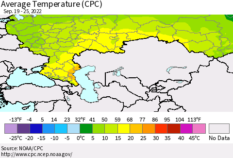 Russian Federation Average Temperature (CPC) Thematic Map For 9/19/2022 - 9/25/2022