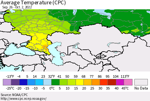 Russian Federation Average Temperature (CPC) Thematic Map For 9/26/2022 - 10/2/2022