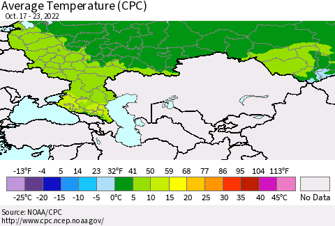Russian Federation Average Temperature (CPC) Thematic Map For 10/17/2022 - 10/23/2022