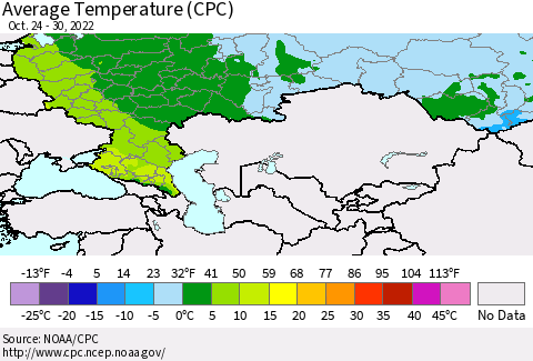 Russian Federation Average Temperature (CPC) Thematic Map For 10/24/2022 - 10/30/2022