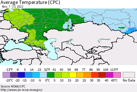 Russian Federation Average Temperature (CPC) Thematic Map For 11/7/2022 - 11/13/2022