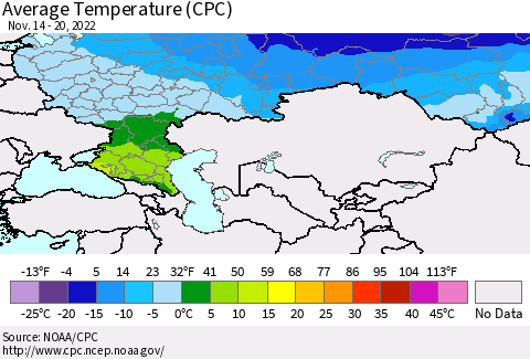 Russian Federation Average Temperature (CPC) Thematic Map For 11/14/2022 - 11/20/2022