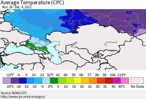 Russian Federation Average Temperature (CPC) Thematic Map For 11/28/2022 - 12/4/2022