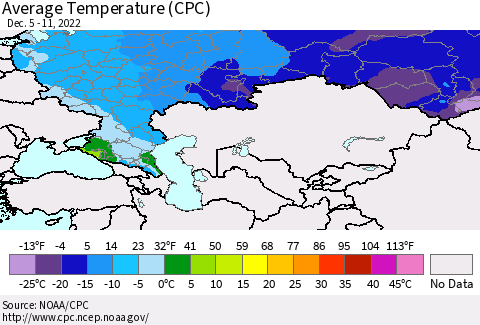 Russian Federation Average Temperature (CPC) Thematic Map For 12/5/2022 - 12/11/2022