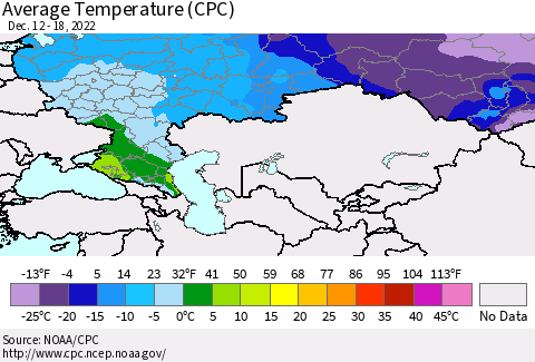 Russian Federation Average Temperature (CPC) Thematic Map For 12/12/2022 - 12/18/2022