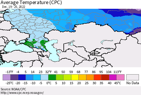 Russian Federation Average Temperature (CPC) Thematic Map For 12/19/2022 - 12/25/2022