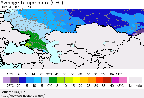 Russian Federation Average Temperature (CPC) Thematic Map For 12/26/2022 - 1/1/2023