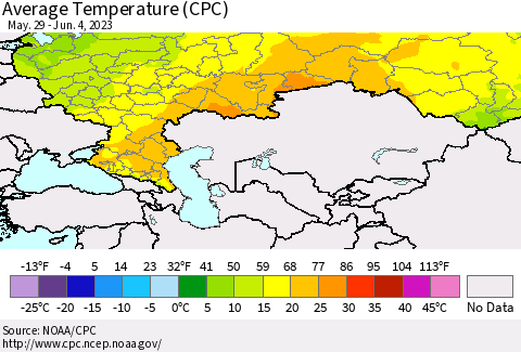 Russian Federation Average Temperature (CPC) Thematic Map For 5/29/2023 - 6/4/2023
