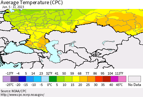 Russian Federation Average Temperature (CPC) Thematic Map For 6/5/2023 - 6/11/2023