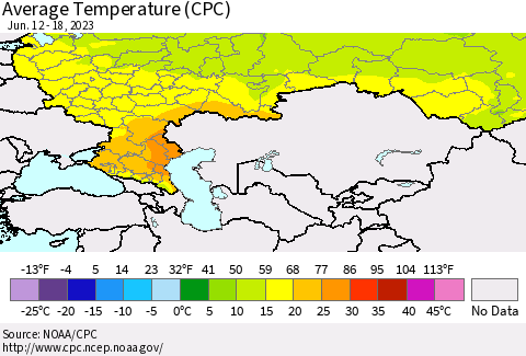 Russian Federation Average Temperature (CPC) Thematic Map For 6/12/2023 - 6/18/2023