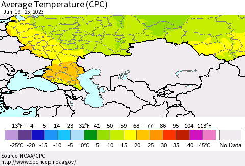 Russian Federation Average Temperature (CPC) Thematic Map For 6/19/2023 - 6/25/2023