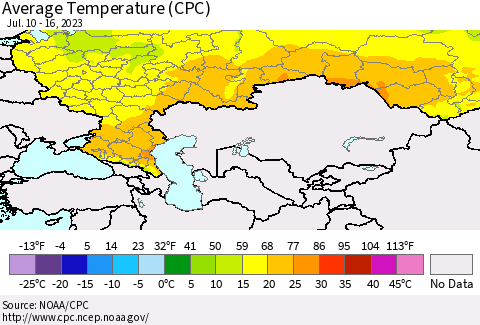 Russian Federation Average Temperature (CPC) Thematic Map For 7/10/2023 - 7/16/2023