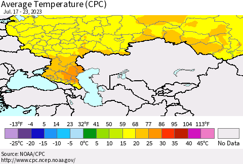 Russian Federation Average Temperature (CPC) Thematic Map For 7/17/2023 - 7/23/2023