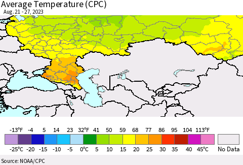 Russian Federation Average Temperature (CPC) Thematic Map For 8/21/2023 - 8/27/2023