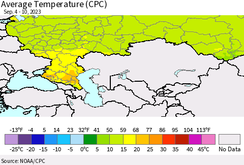 Russian Federation Average Temperature (CPC) Thematic Map For 9/4/2023 - 9/10/2023