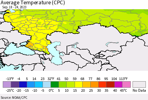 Russian Federation Average Temperature (CPC) Thematic Map For 9/18/2023 - 9/24/2023