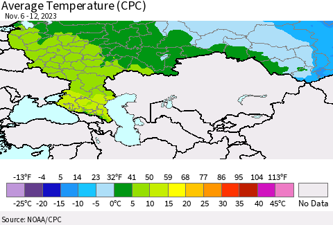 Russian Federation Average Temperature (CPC) Thematic Map For 11/6/2023 - 11/12/2023