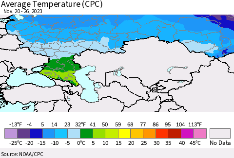 Russian Federation Average Temperature (CPC) Thematic Map For 11/20/2023 - 11/26/2023