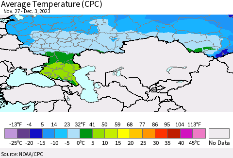 Russian Federation Average Temperature (CPC) Thematic Map For 11/27/2023 - 12/3/2023