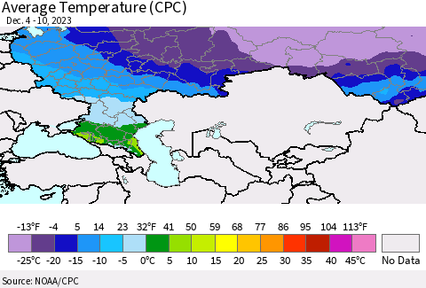 Russian Federation Average Temperature (CPC) Thematic Map For 12/4/2023 - 12/10/2023