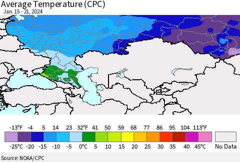 Russian Federation Average Temperature (CPC) Thematic Map For 1/15/2024 - 1/21/2024