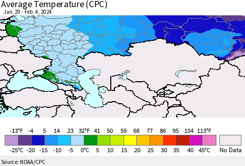 Russian Federation Average Temperature (CPC) Thematic Map For 1/29/2024 - 2/4/2024