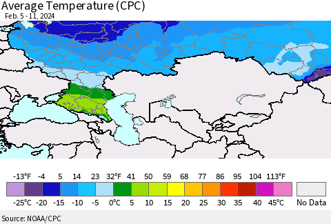 Russian Federation Average Temperature (CPC) Thematic Map For 2/5/2024 - 2/11/2024