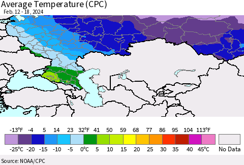 Russian Federation Average Temperature (CPC) Thematic Map For 2/12/2024 - 2/18/2024