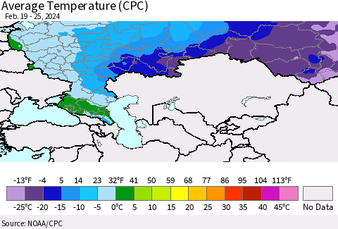 Russian Federation Average Temperature (CPC) Thematic Map For 2/19/2024 - 2/25/2024