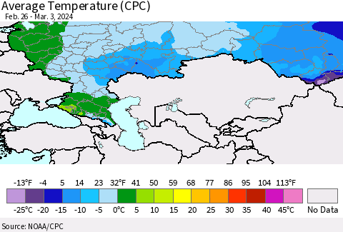 Russian Federation Average Temperature (CPC) Thematic Map For 2/26/2024 - 3/3/2024