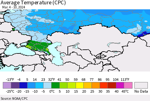 Russian Federation Average Temperature (CPC) Thematic Map For 3/4/2024 - 3/10/2024