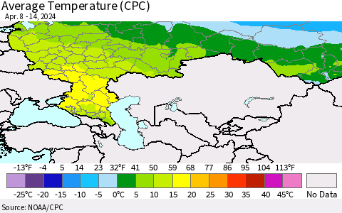 Russian Federation Average Temperature (CPC) Thematic Map For 4/8/2024 - 4/14/2024